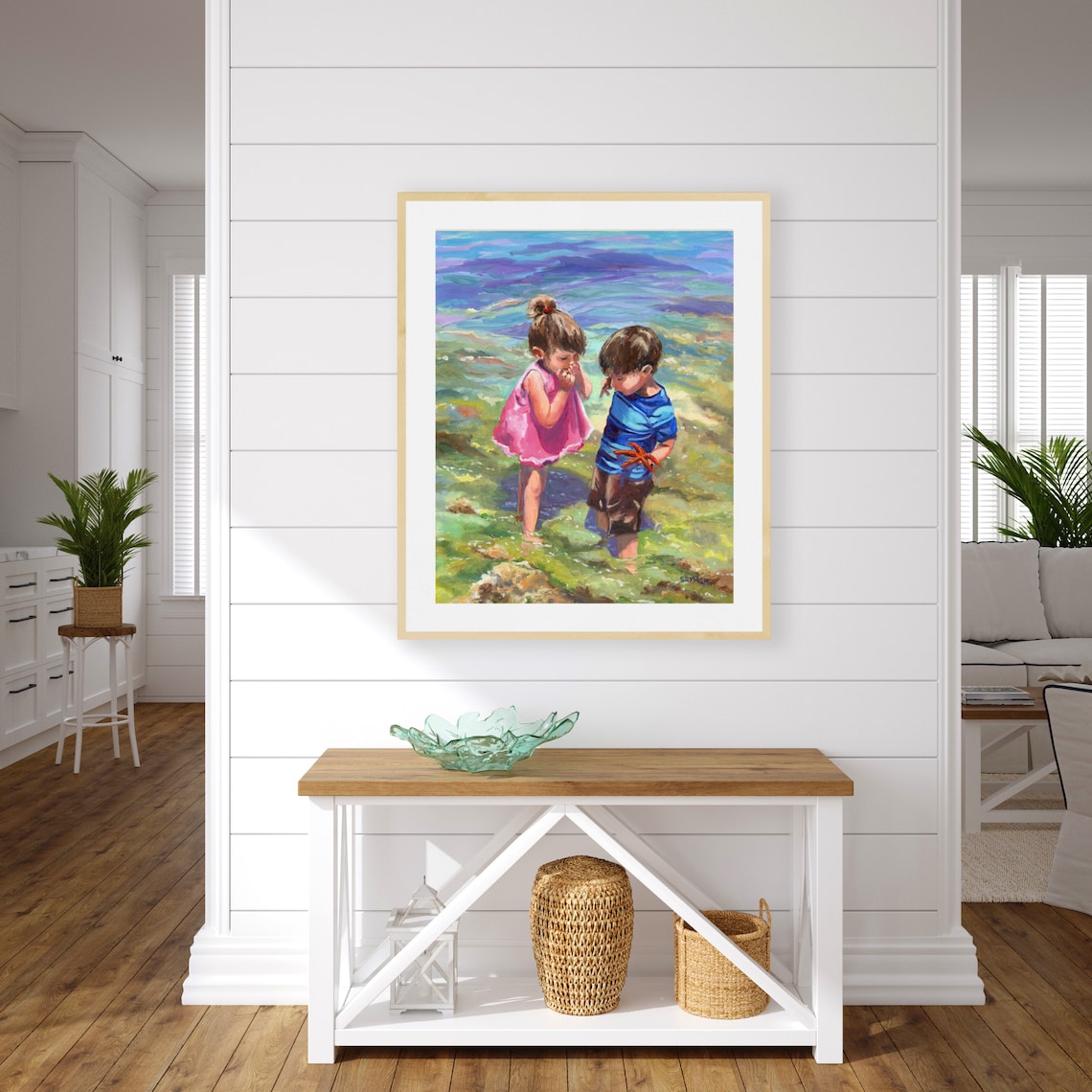 Children Playing at the Beach, Summer Seascape Art Print - Image 2