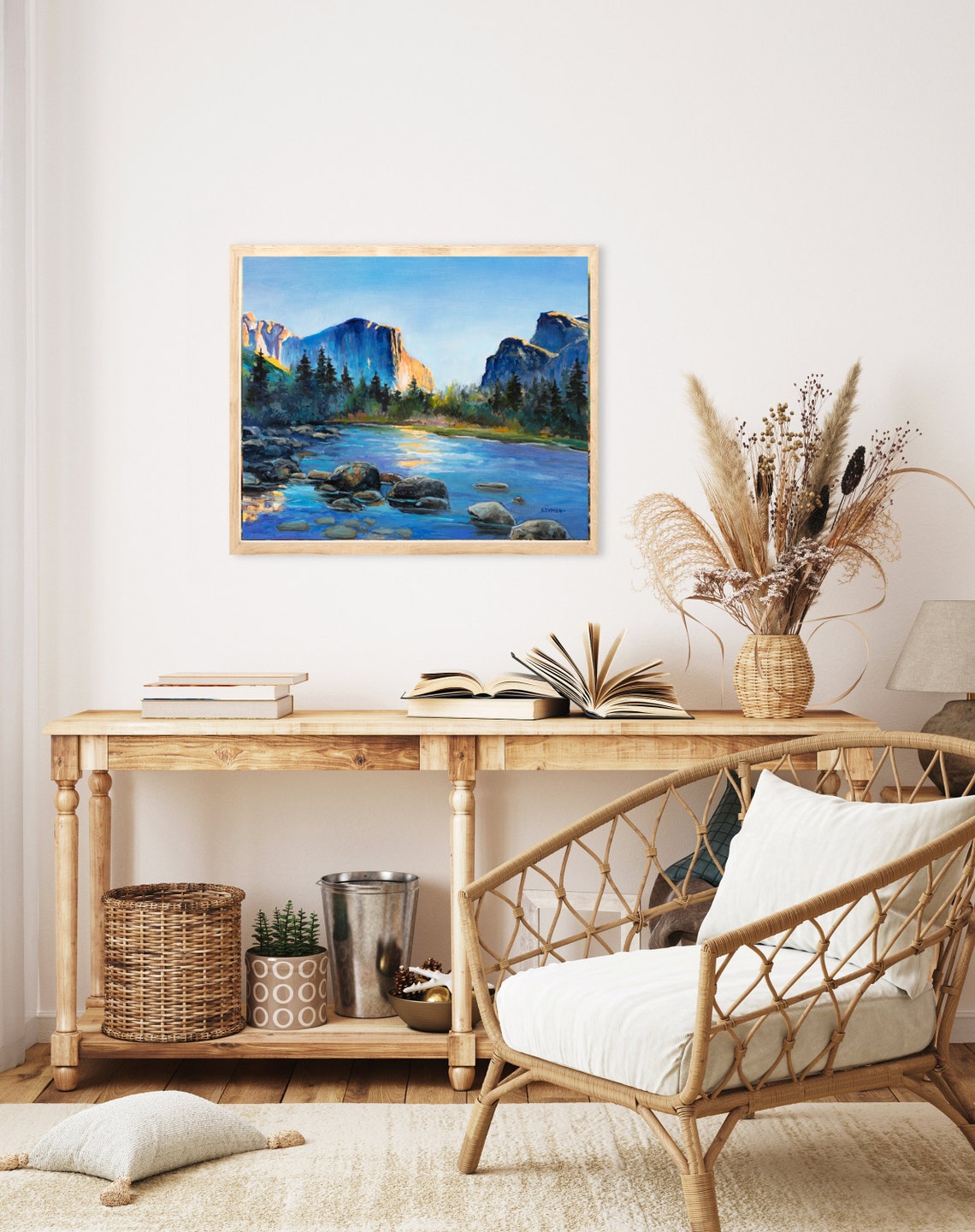 Yosemite Valley El Capitan Landscape Oil Painting With River Poster - Image 5