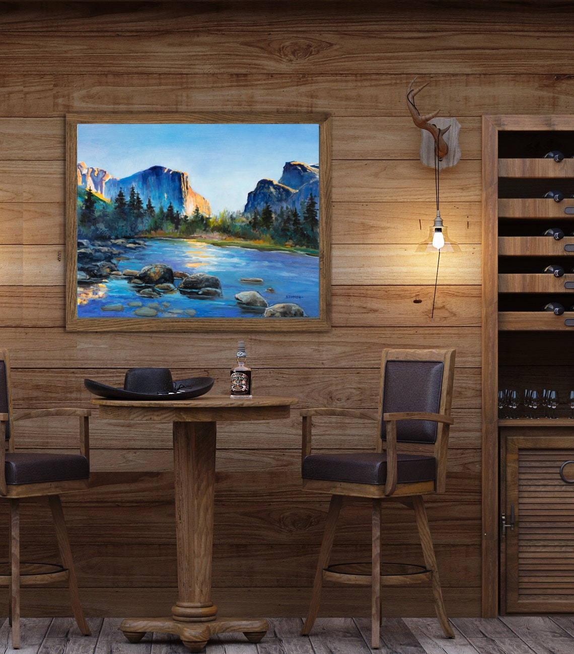 Yosemite Valley El Capitan Landscape Oil Painting With River Poster - Image 3