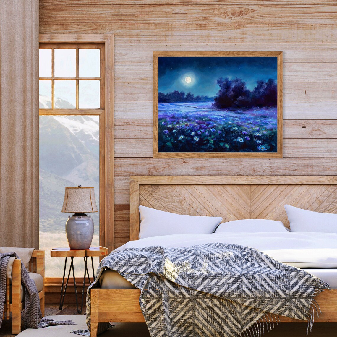 Nocturne Landscape, Night Flower Field Art Print - Image 4