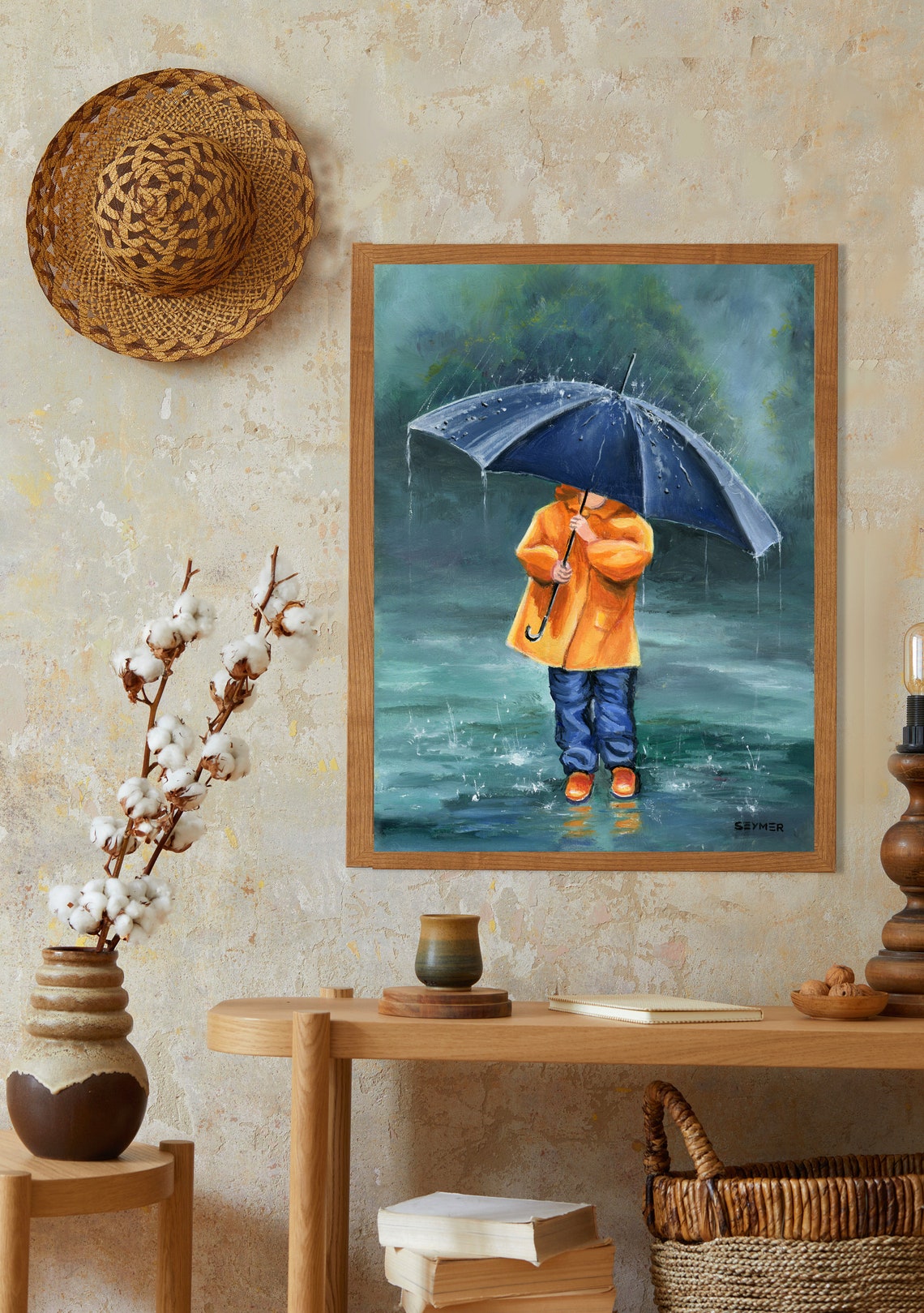 Print Little Girl Art Yellow Raincoat Artwork Baby Girl Painting Print Winter Rain Art Wet Umbrella Painting Children Room Nursery Decor - Image 4
