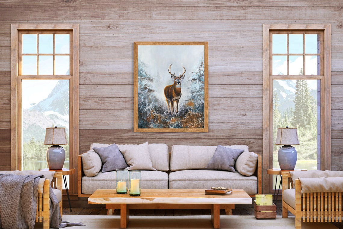 Whitetail Buck Facing Forward in a Snowy Misty Forest at Dawn Poster - Image 2