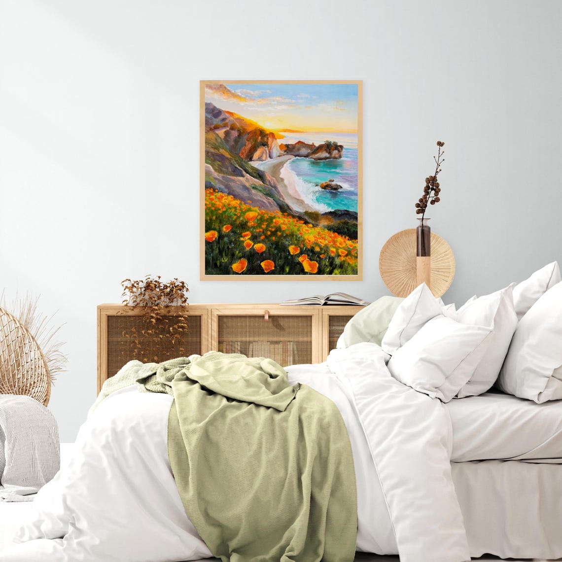 Big Sur Sunset Coast with Wild Poppies Oil Painting Beach Poster - Image 5