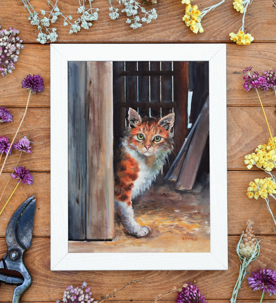 Orange Tabby Cat with Green Eyes in a Rustic Barn Doorway Poster - Image 6