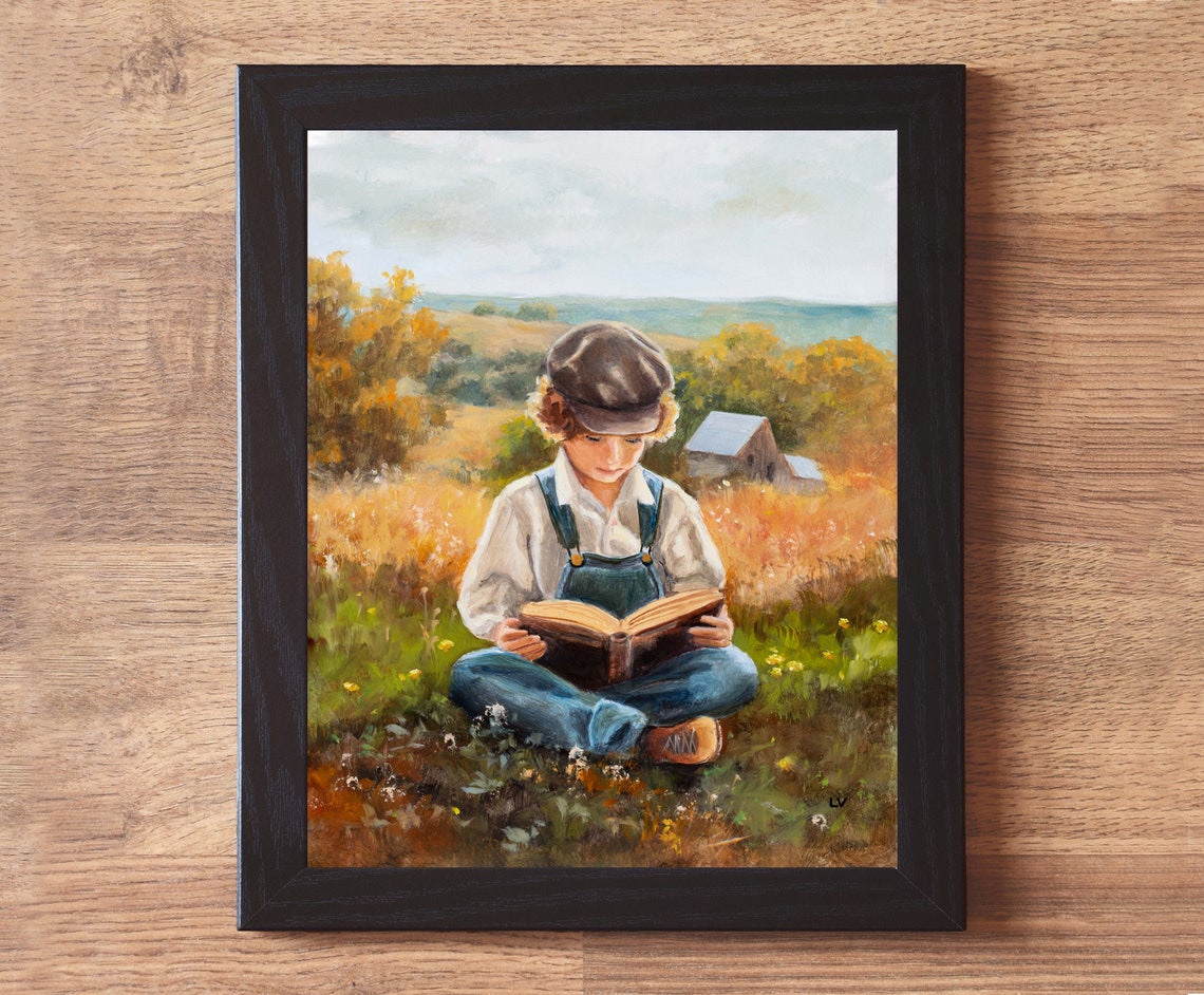 Farm Boy Reading A Book In A Sunny Meadow Near An Old Barn Poster - Image 2