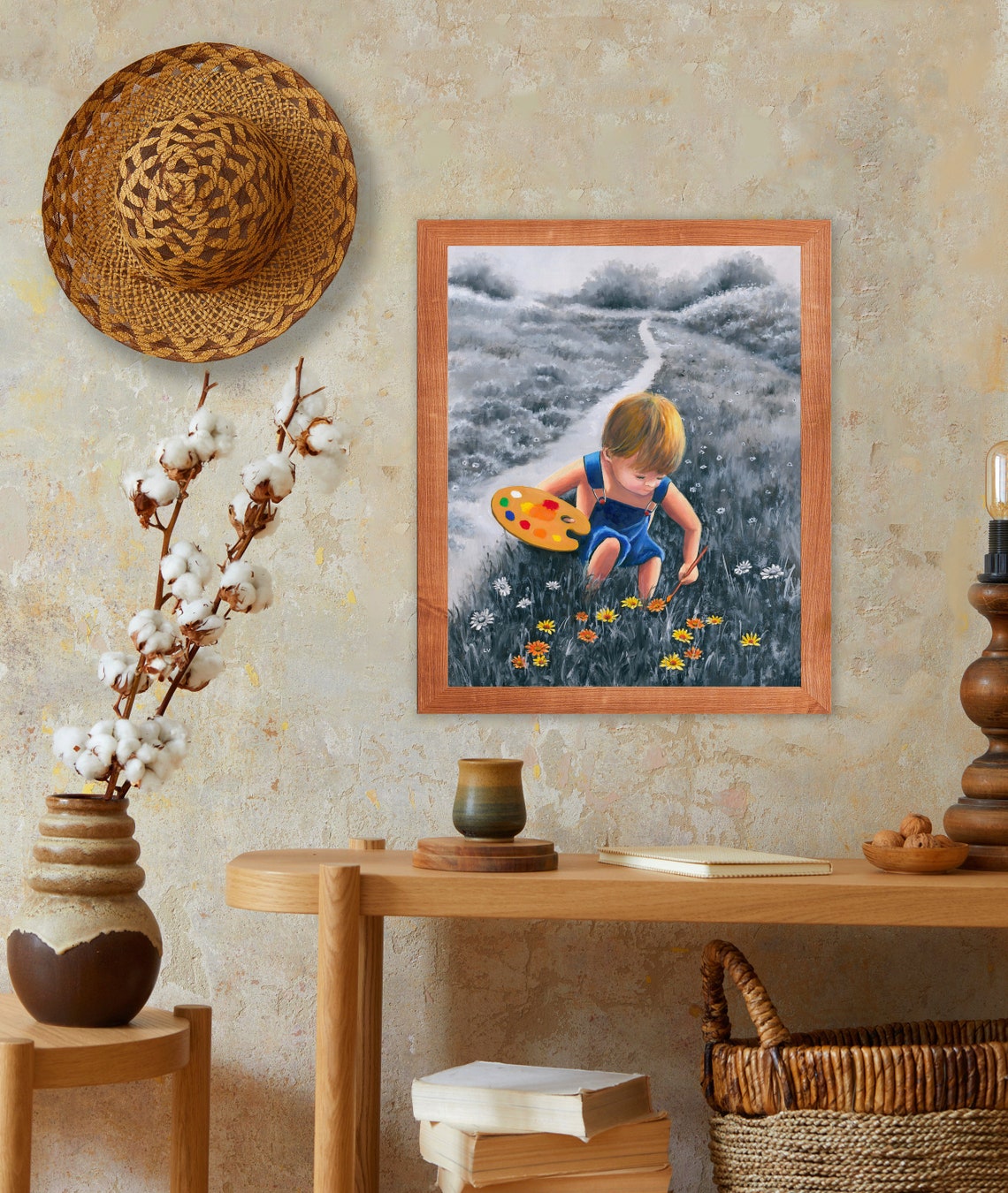 Happy Kids Painting Print Art Of Childhood Black And White Art Child Figurative Art Black And White Art Little Kids Playing Child Room Art - Image 2