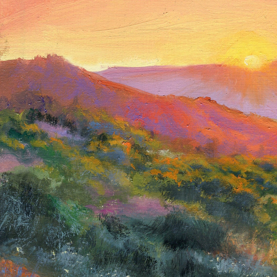 Desert Mountain Ranges Glowing under a Colorful Sunset Sky Poster - Image 4