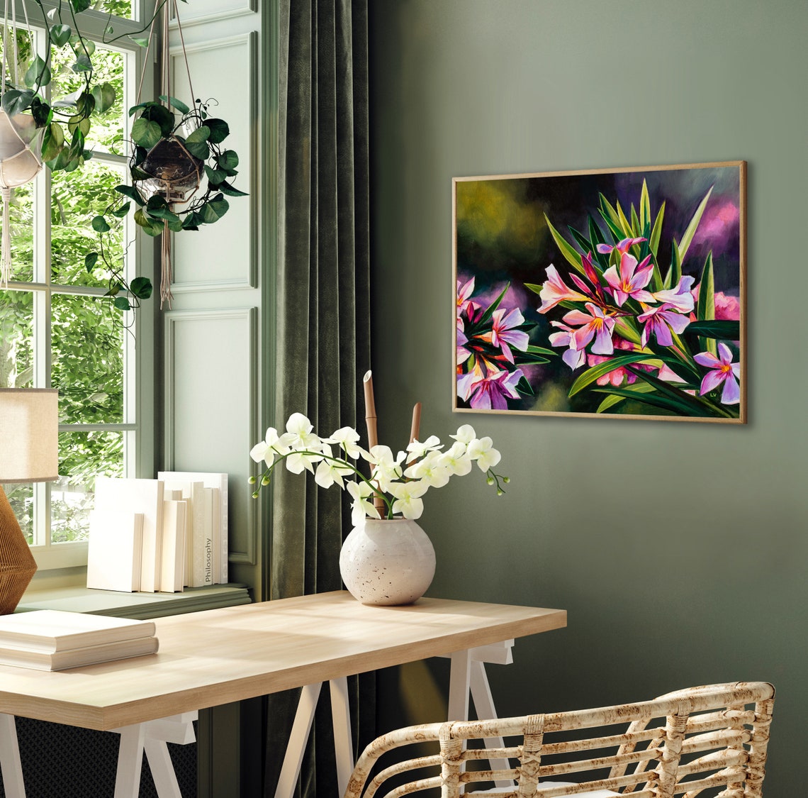 Pink Oleander Blossoms Glowing in Bright Sunlight Floral Art Poster - Image 4