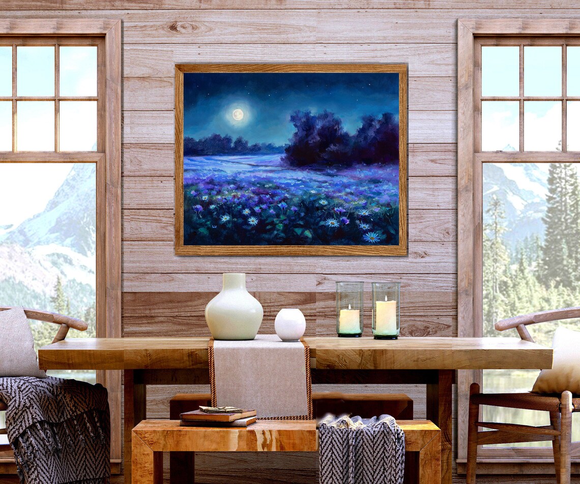 Nocturne Landscape, Night Flower Field Art Print - Image 3