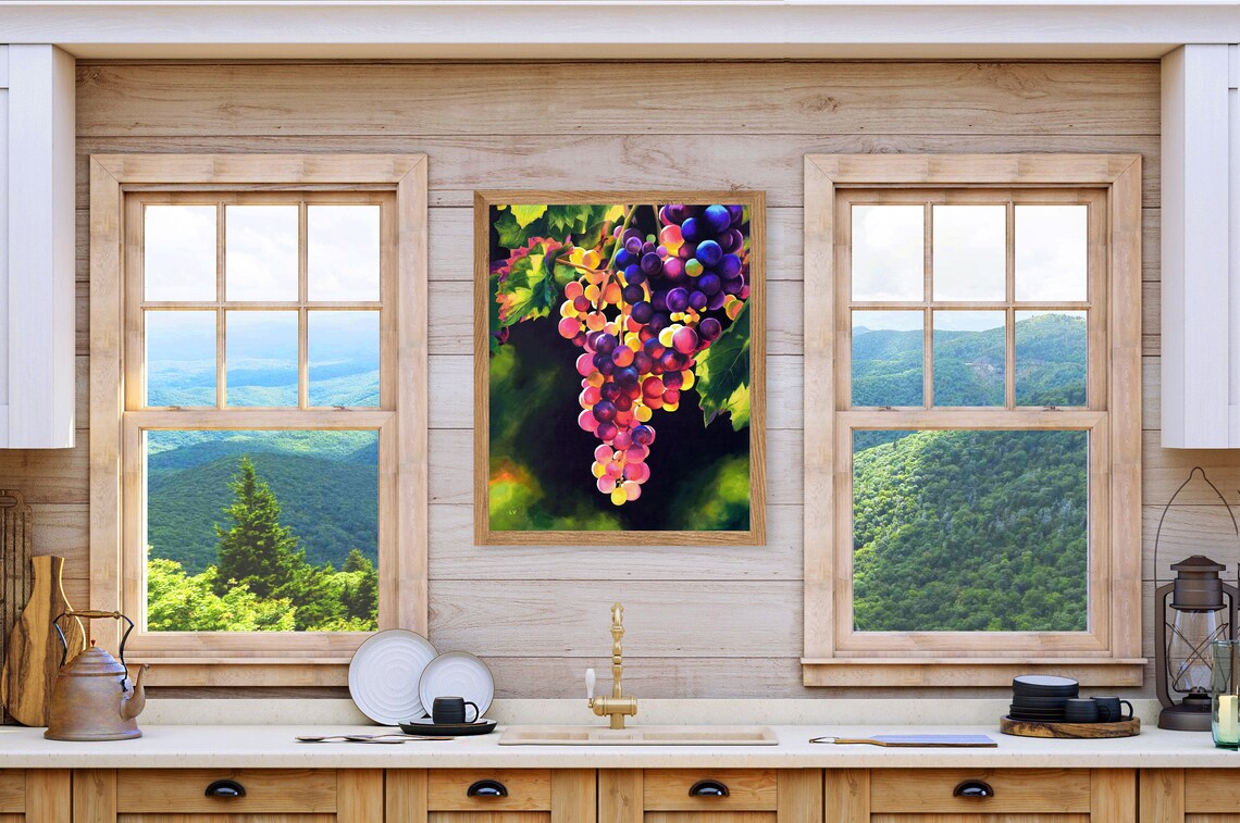 Sunlit Cluster of Colorful Jewel Toned Grapes on the Vine Poster - Image 2