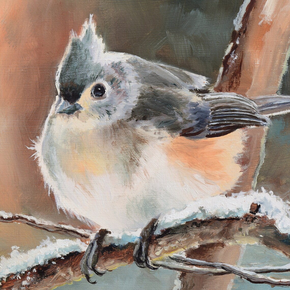 Vintage Titmouse Bird Oil Painting Wildlife Art Print - Image 5