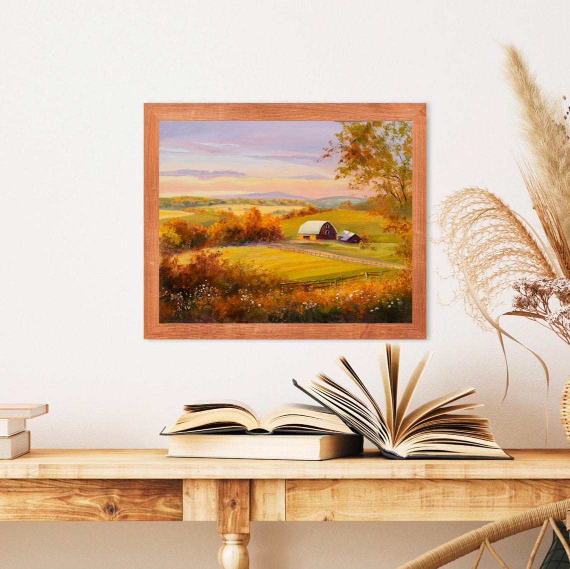 Autumn Harvest Farm With Red Barns At Golden Sunset Countryside Poster - Image 2