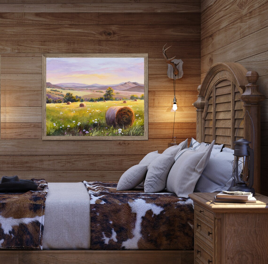 Round Straw Bales Rural Farm Scene Art Print - Image 2