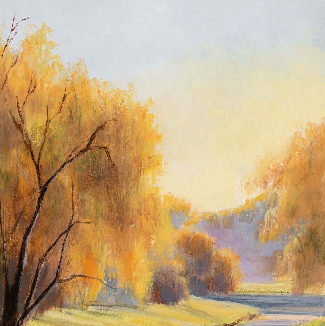 Weeping Willow River and Boat Vintage Oil Print - Image 4