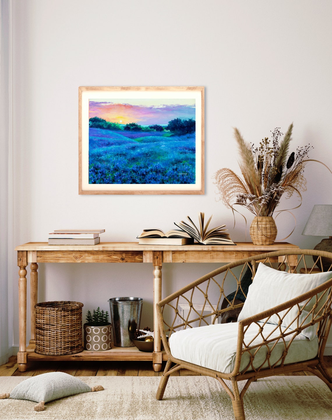 Texas Bluebonnet Field at Sunset in Vibrant Spring Colors Poster - Image 2