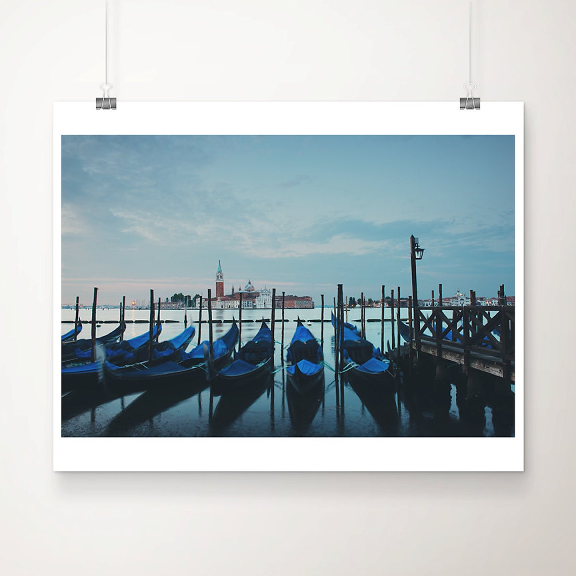Venice Sunrise Gondolas Moored on Lagoon Photography Art Wall Poster