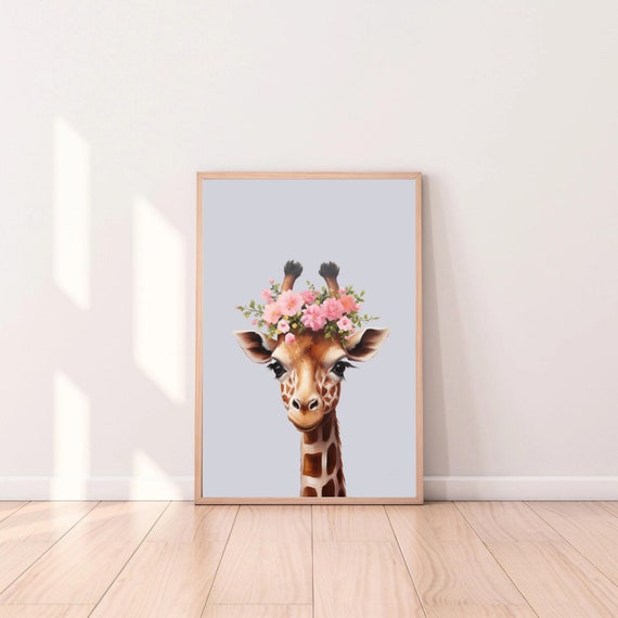 Floral Giraffe Nursery Print Flower Crown Animal Art