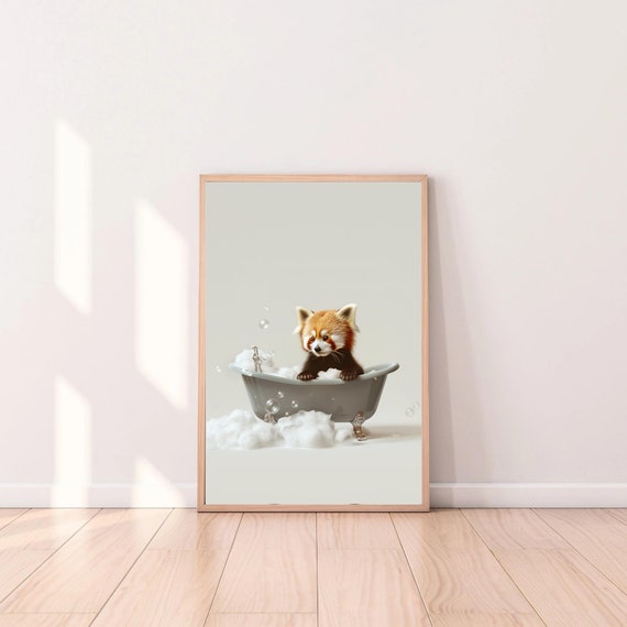 Red Panda Bathtub Print Funny Animal Bathroom Art