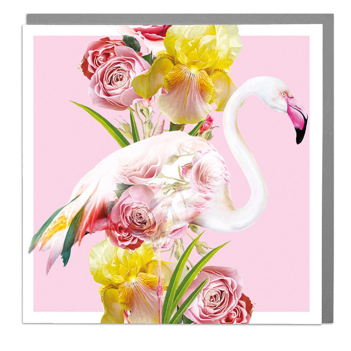 Flamingo and Roses Art Card by Lola Design