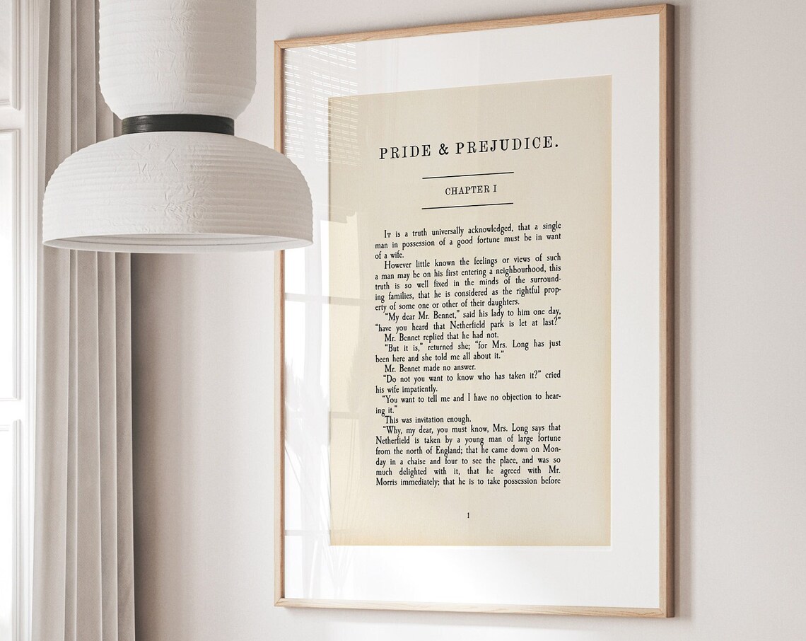Pride and Prejudice Jane Austen Literary Wall Art Print