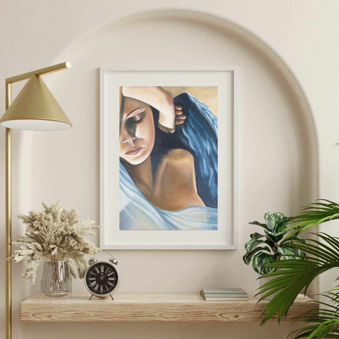 Sleeping Angel Blue Wings Serene Heavenly Woman Portrait Poster - Image 4