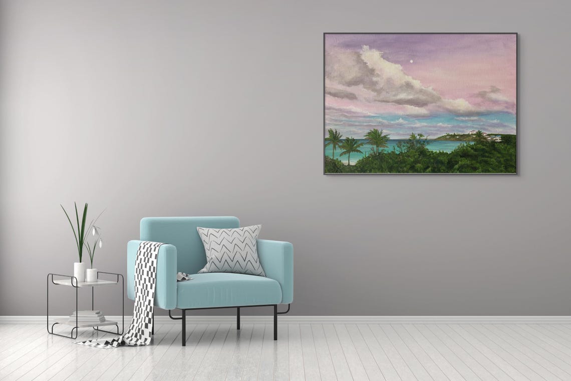 Tropical Palm Beach Island Coastline Turquoise Sea Moonrise Poster - Image 3
