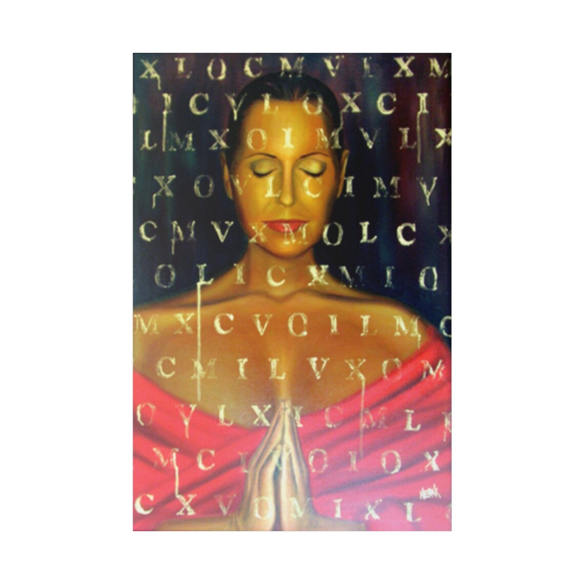 Praying Woman Meditation Spiritual Hands Red Sari Painting Poster - Image 5