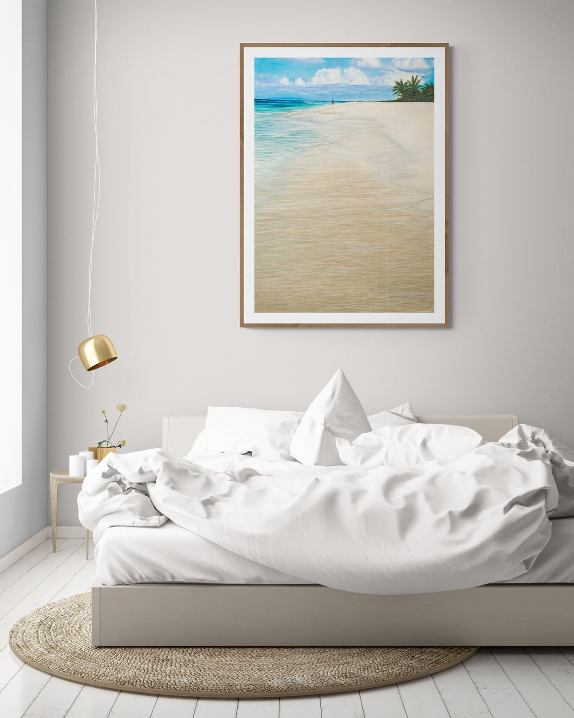 White Sand Beach Gentle Turquoise Waves Palm Trees Serene Shore Poster - Image 3
