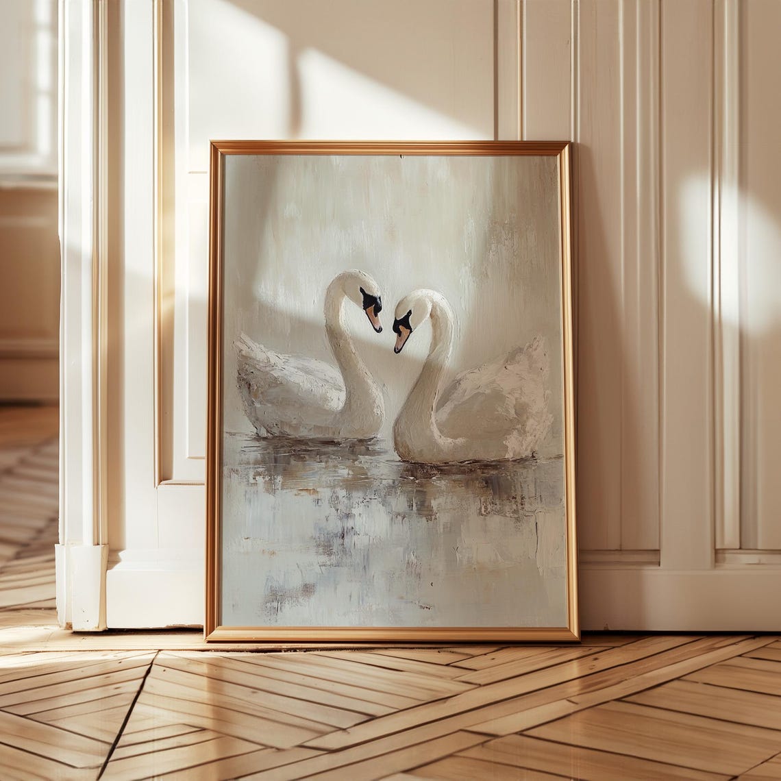 Two White Swans Pair Heart Shaped Necks Peaceful Lake Love Poster - Image 5