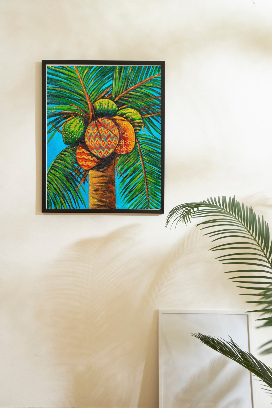 Colorful Coconut Palm Tree Tropical Blue Sky Beach Art Poster - Image 4