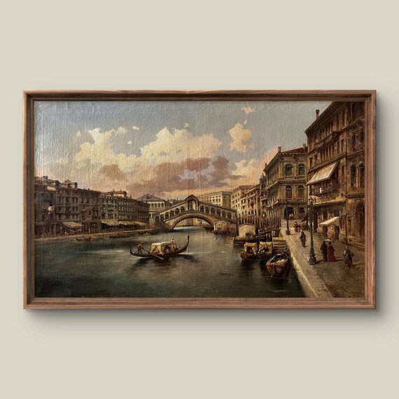 Venetian Grand Canal With Gondolas And The Rialto Bridge Vintage Poster