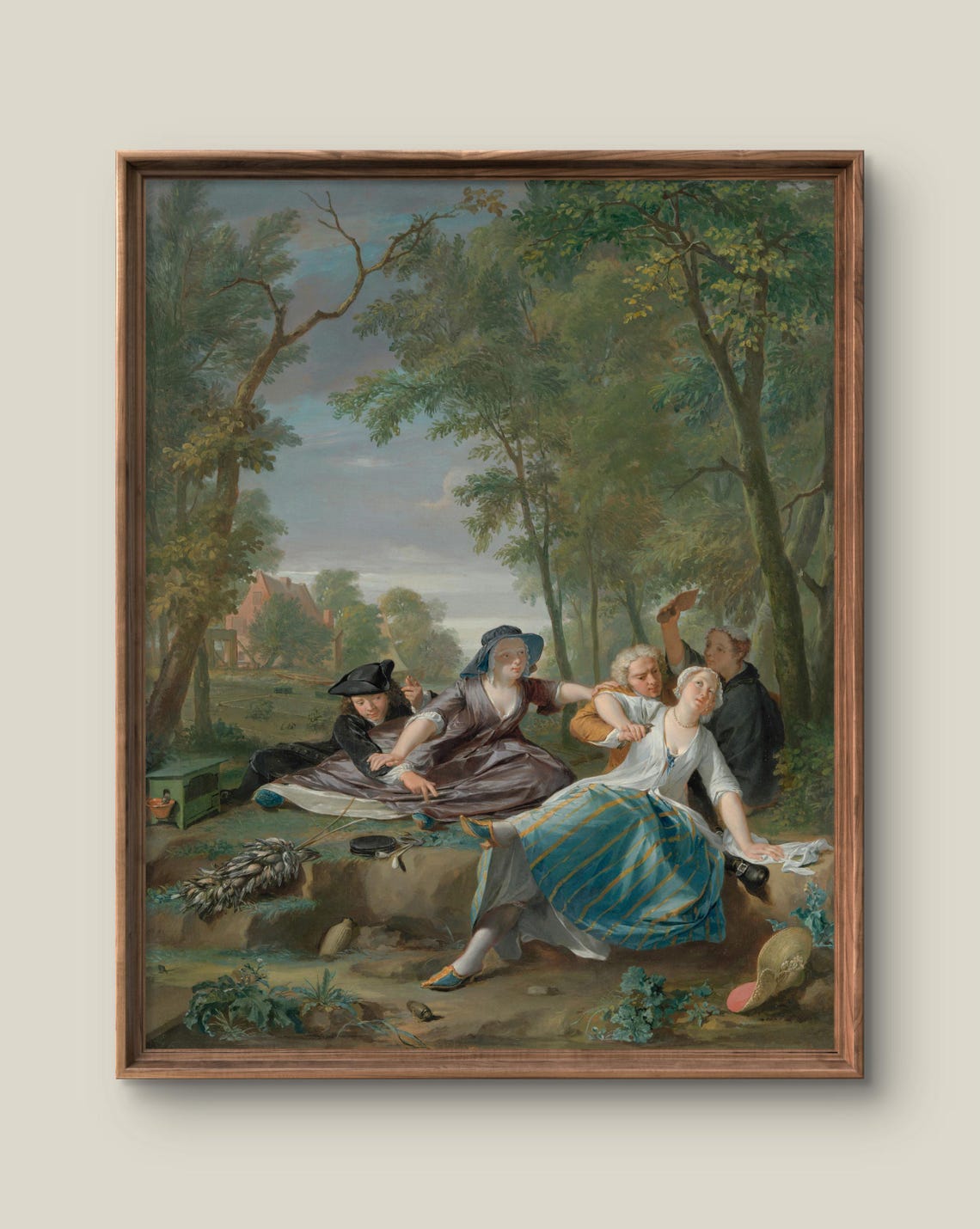 Antique Garden Picnic Scene Classic Art Reproduction Wall Poster