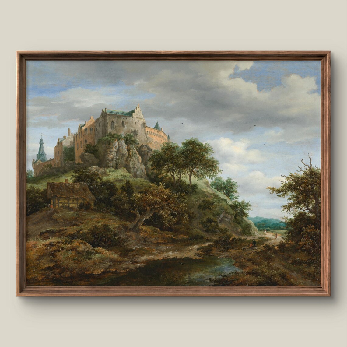 Medieval Castle on Rocky Hill Vintage Oil Painting Landscape Poster