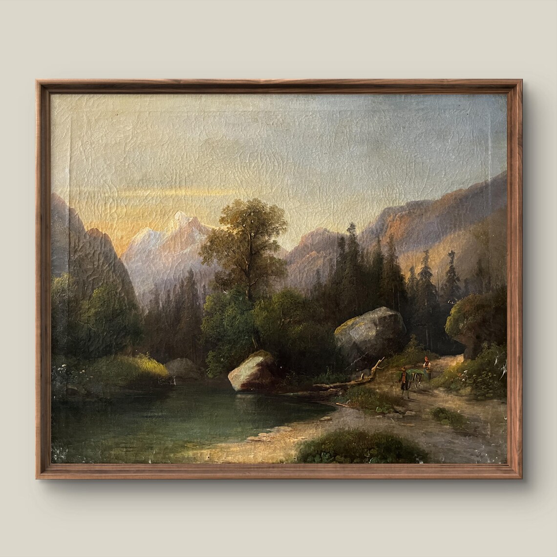 Alpine Lake at Dusk with Snowy Peaks Vintage Landscape Art Print