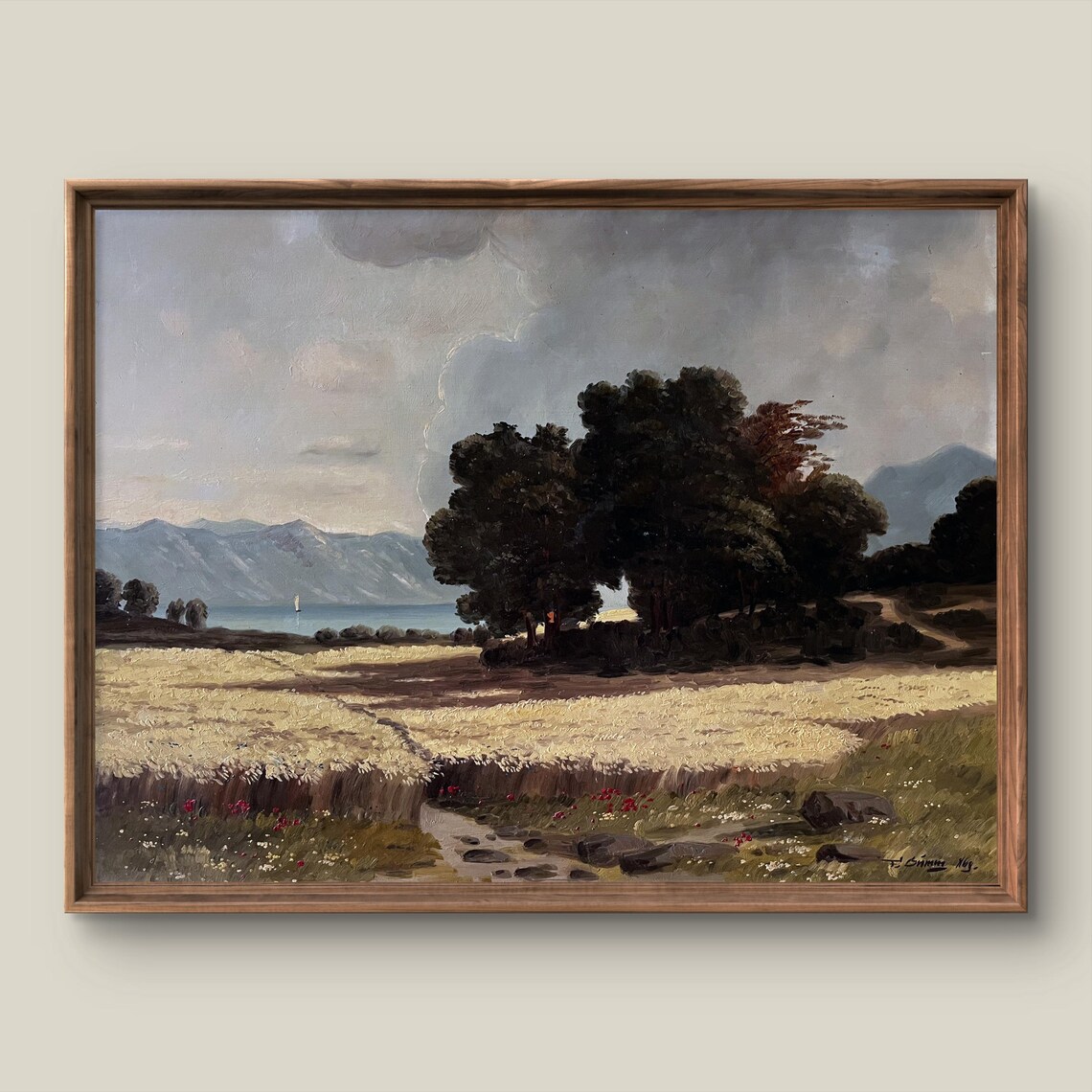 Golden Wheat Field Summer Harvest Vintage Landscape Painting Poster