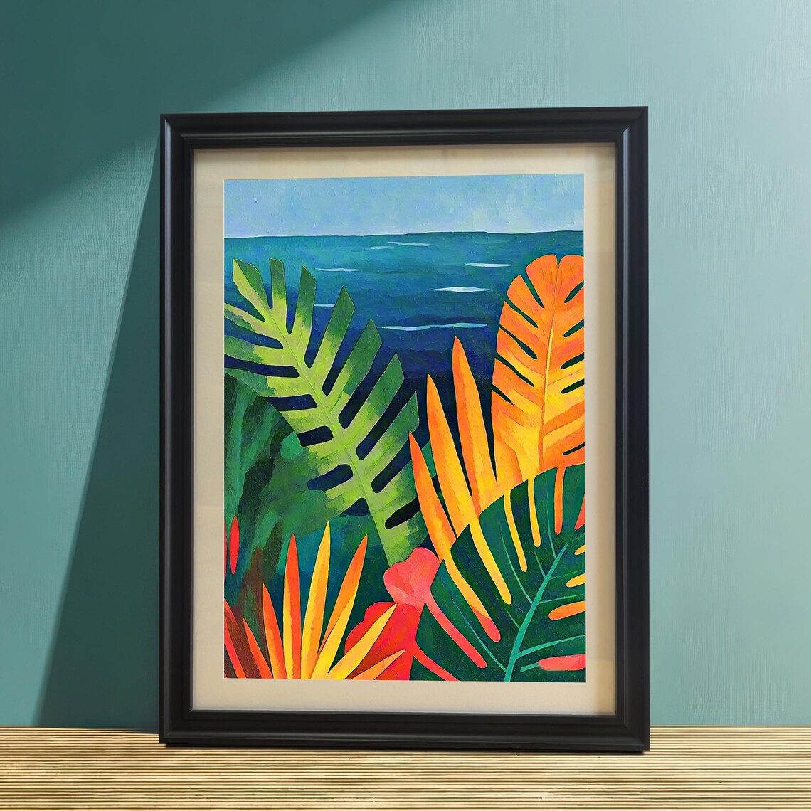 Tropical Seaside Leaves Monstera Palm Bold Colorful Art Print