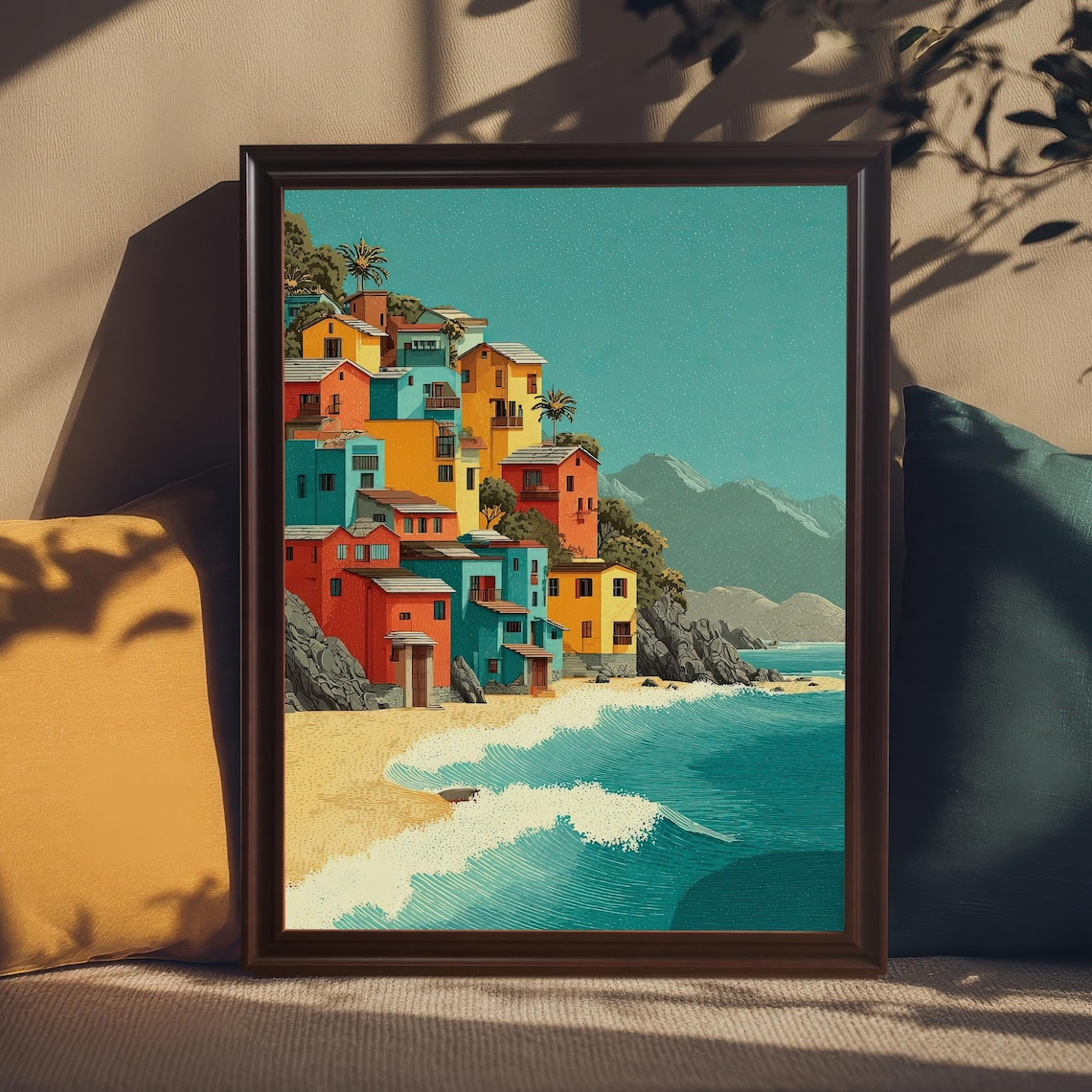 Colorful Coastal Seaside Houses Mediterranean Village Poster