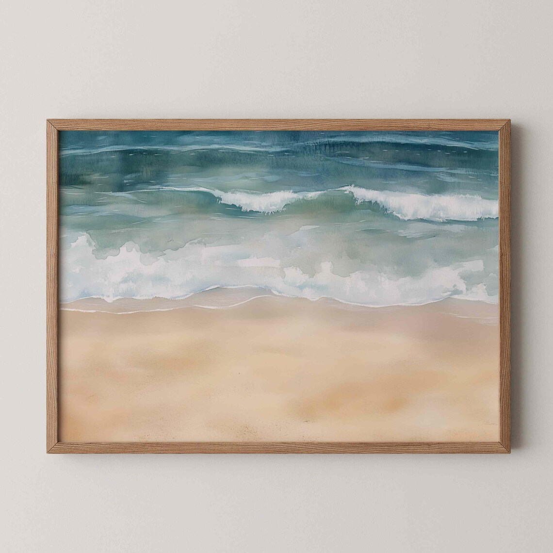 Soft Watercolor Ocean Waves Meeting Sandy Shore Beach Poster