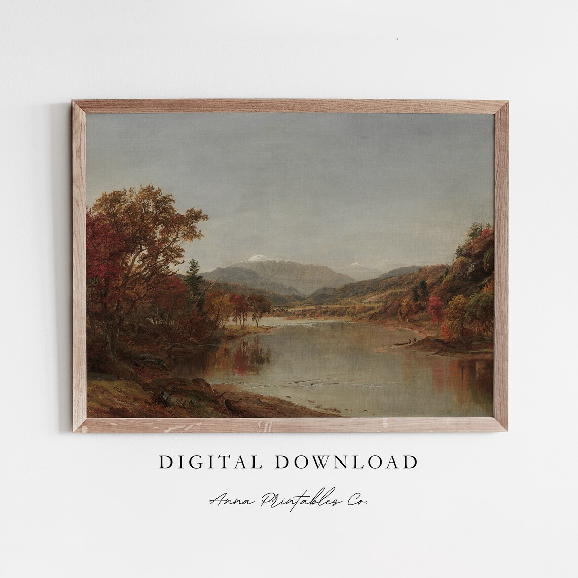 Autumn River Valley Mountain Vintage Fall Foliage Landscape Art Poster