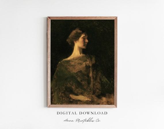 Portrait Of An Elegant Woman Vintage Painting Dark Academia Decor Wall Art Moody Painting Art Print