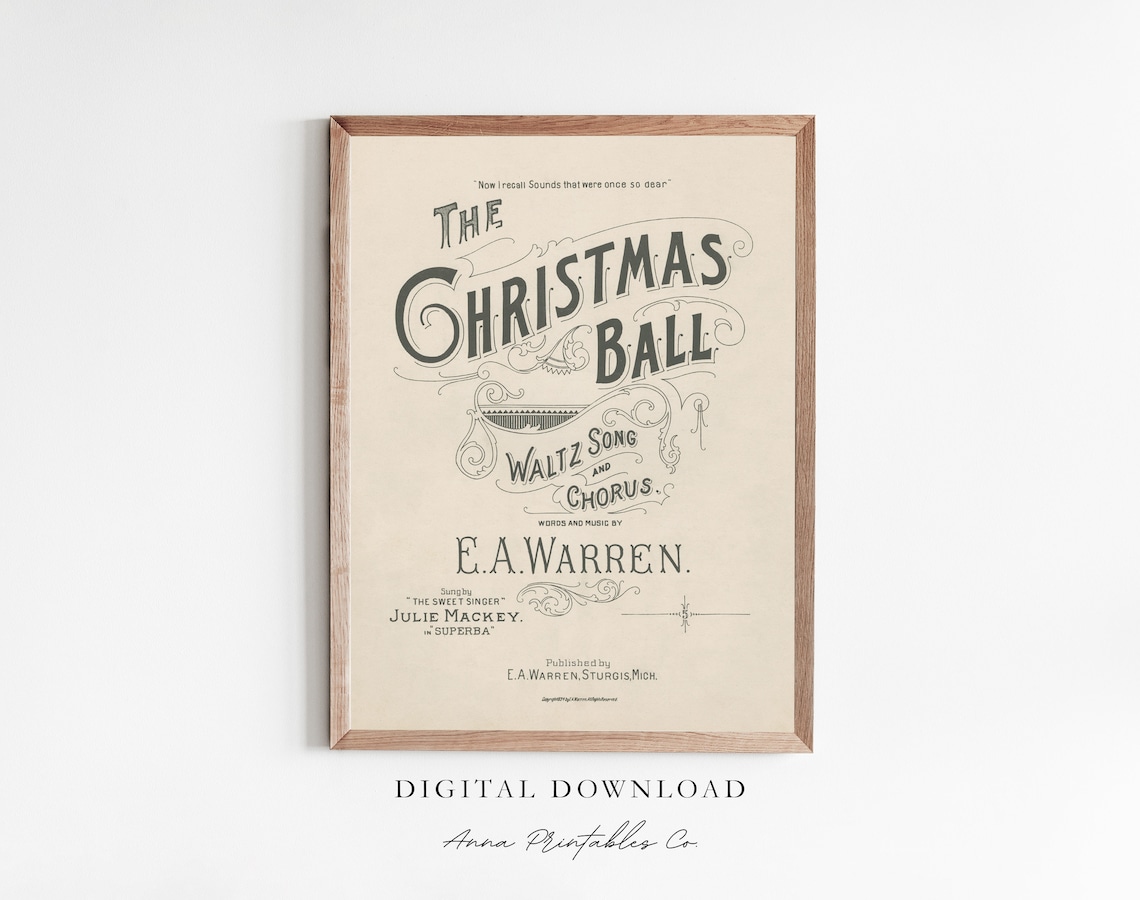 The Christmas Ball Vintage Waltz Song Sheet Music Typography Poster