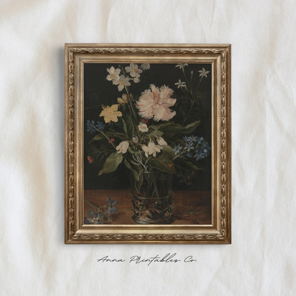 Dark Floral Art Print Moody Oil Painting Artwork Bouquet Of Flowers In A Vase Vintage Wall Art Antique Art - Image 2