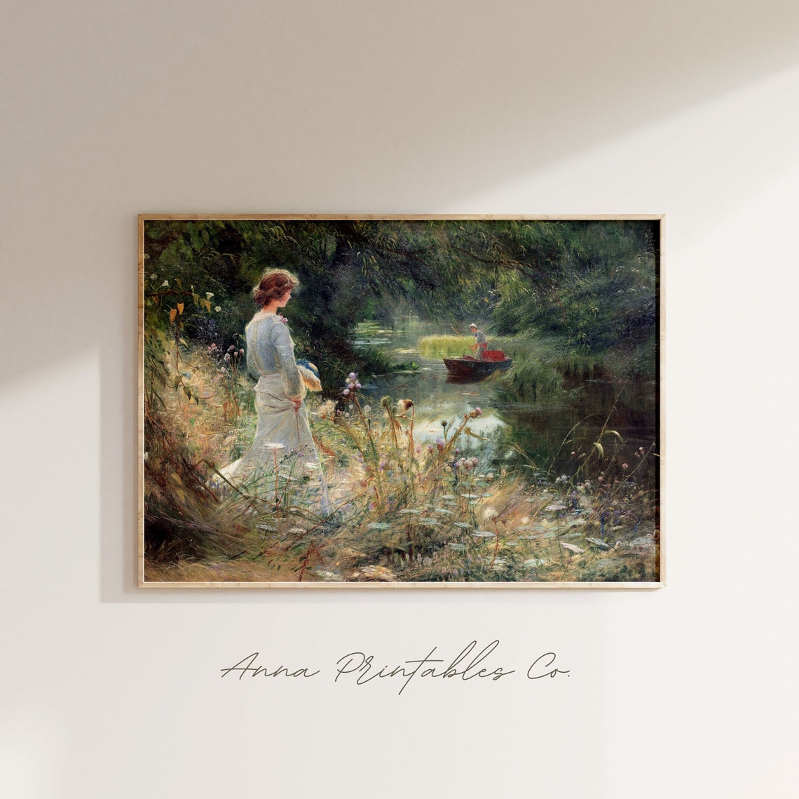 Antique Woman By The Stream Riverside Vintage Figure Scene Poster - Image 2