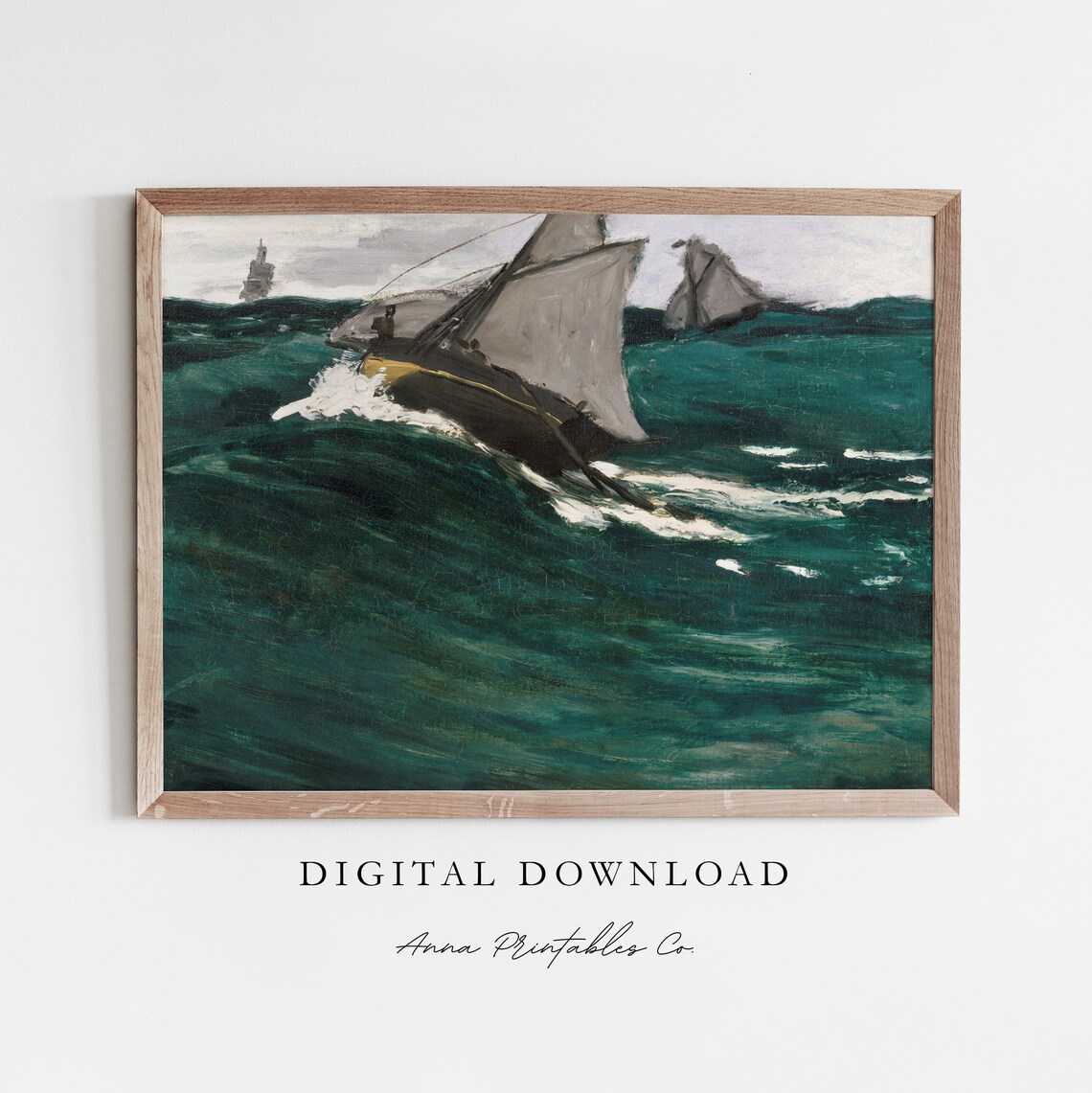 Sailboat Emerald Waves Vintage Impressionist Seascape Painting Poster
