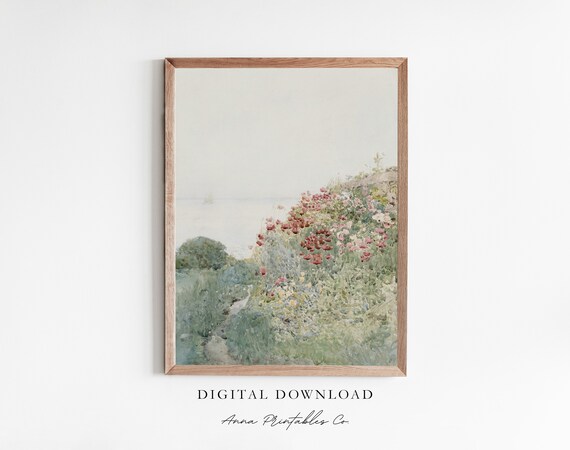 Poppies Along the Coast Light Airy Watercolor Cliff Painting Print