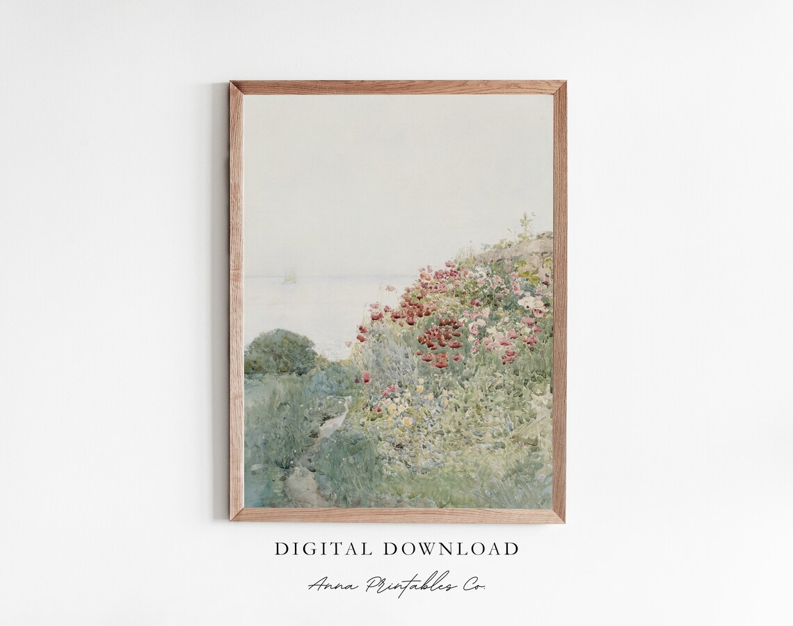 Poppies Along the Coast Light Airy Watercolor Cliff Painting Print