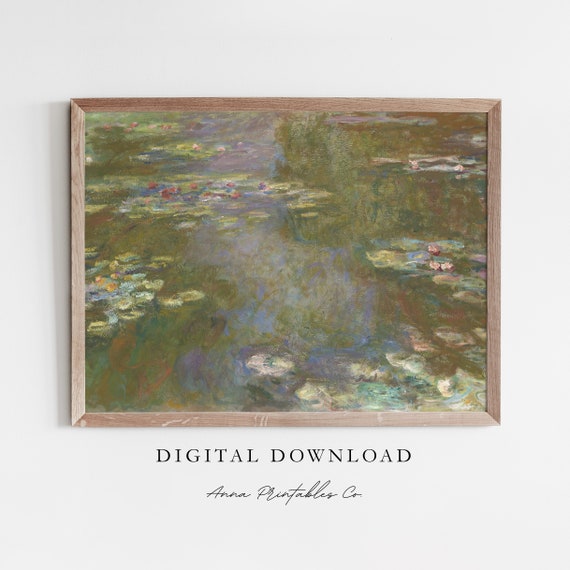 Water Lily Pond Antique Monet Painting For Fine Art Prints Famous Vintage Wall Art Cottagecore Decor