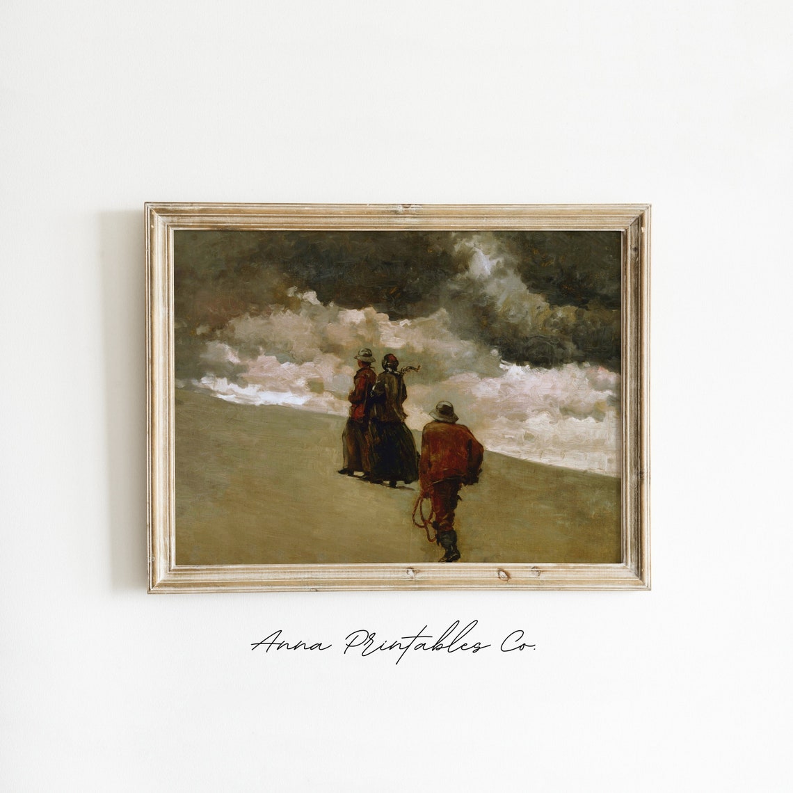 Figures Facing Stormy Sea Waves Dramatic Vintage Oil Painting Poster - Image 2
