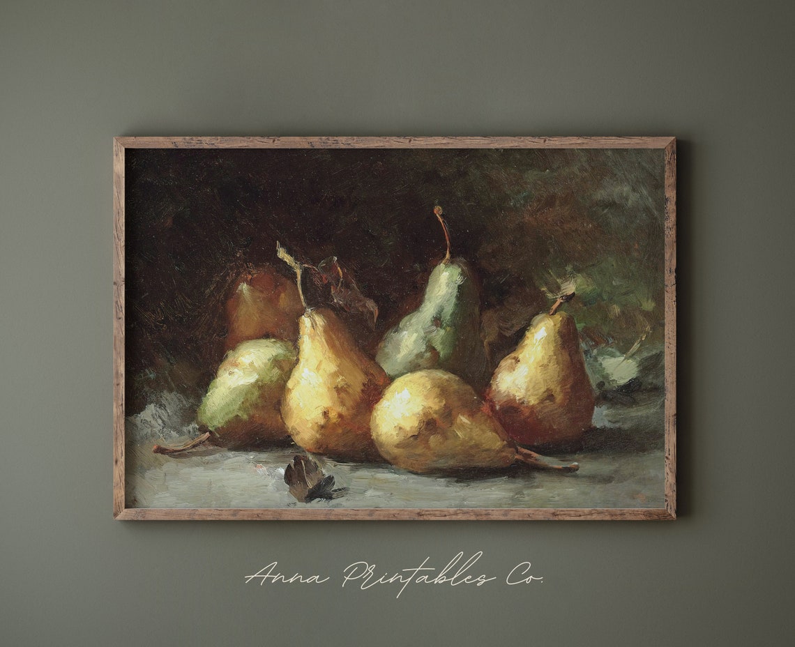 Antique Pears Still Life Moody Vintage Dark Oil Painting Poster - Image 2