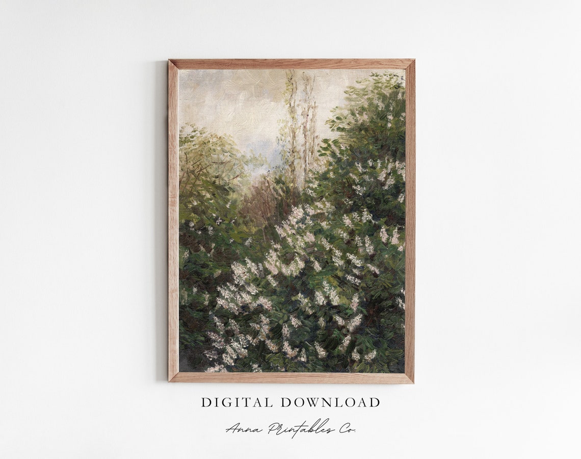 Blooming Lilac Bushes Garden Impressionist Floral Painting Print